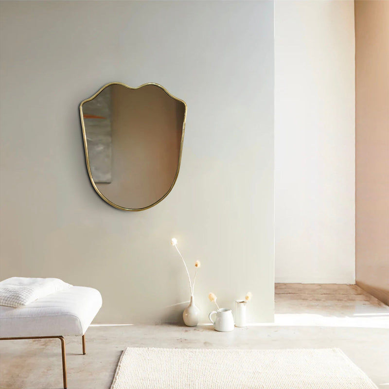 Shield Gold Brass Frame Wall Mirror