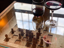 Rustic Chess and Checkers Table with removable glass top - chess and checkers pieces included