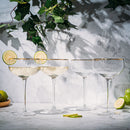 Gold Rim Glasses 7 oz, Set of 4 Gold Rim Classic Manhattan Glasses (Ribbed)