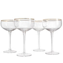 Gold Rim Glasses 7 oz, Set of 4 Gold Rim Classic Manhattan Glasses (Ribbed)