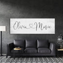 Name sign for nursery canvas print, nursery room decor, baby shower gift, girl name sign, first and middle name sign, above crib decor