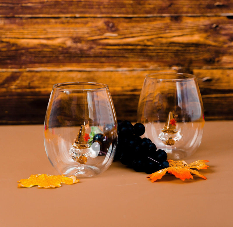 3D Pumpkin Gnome Stemless Wine Glasses