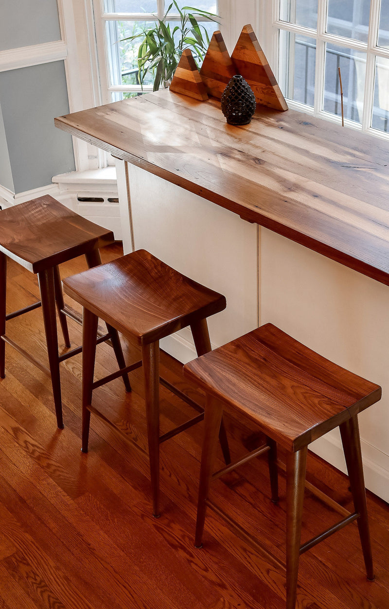 Counter Height Stool, Wood Counter Stools, Backless Bar Stools Counter Height, Solid Wood Stools, Mid Century Modern Stools, Walnut Saddle