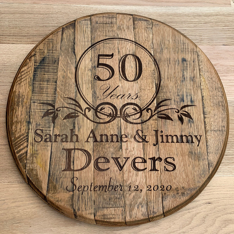 Custom Engraved Whiskey Barrel Head for Wedding or Anniversary