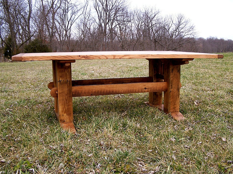 Oak Trestle Table, Antique Style, Wooden Dining Table, Mission Style Table, Farmhouse Table, Solid Kitchen Table, Hand Crafted Hardwood