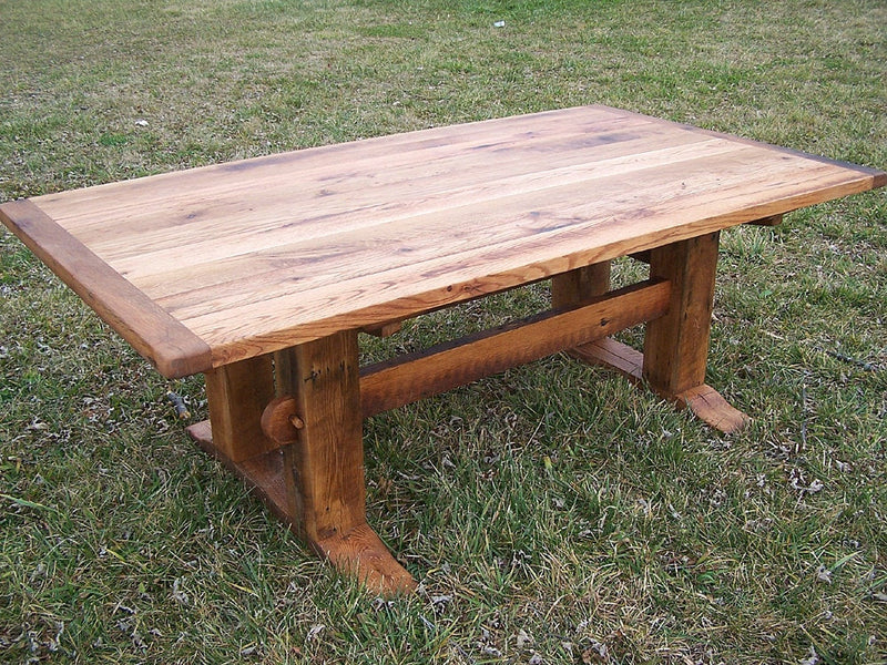 Oak Trestle Table, Antique Style, Wooden Dining Table, Mission Style Table, Farmhouse Table, Solid Kitchen Table, Hand Crafted Hardwood