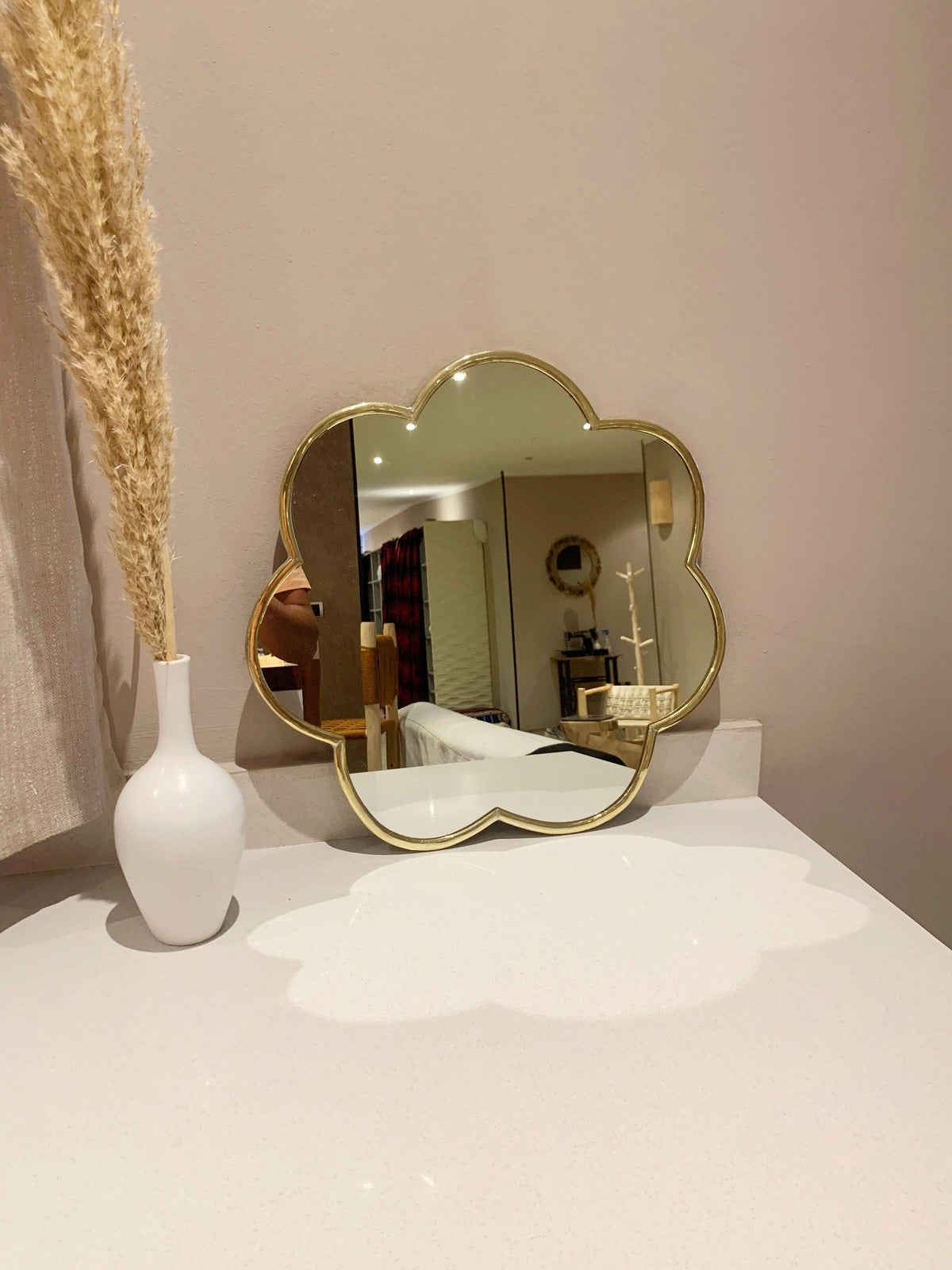 Handmade Flower Brass Mirror - Customized Gold Frame, photo 7 of 13