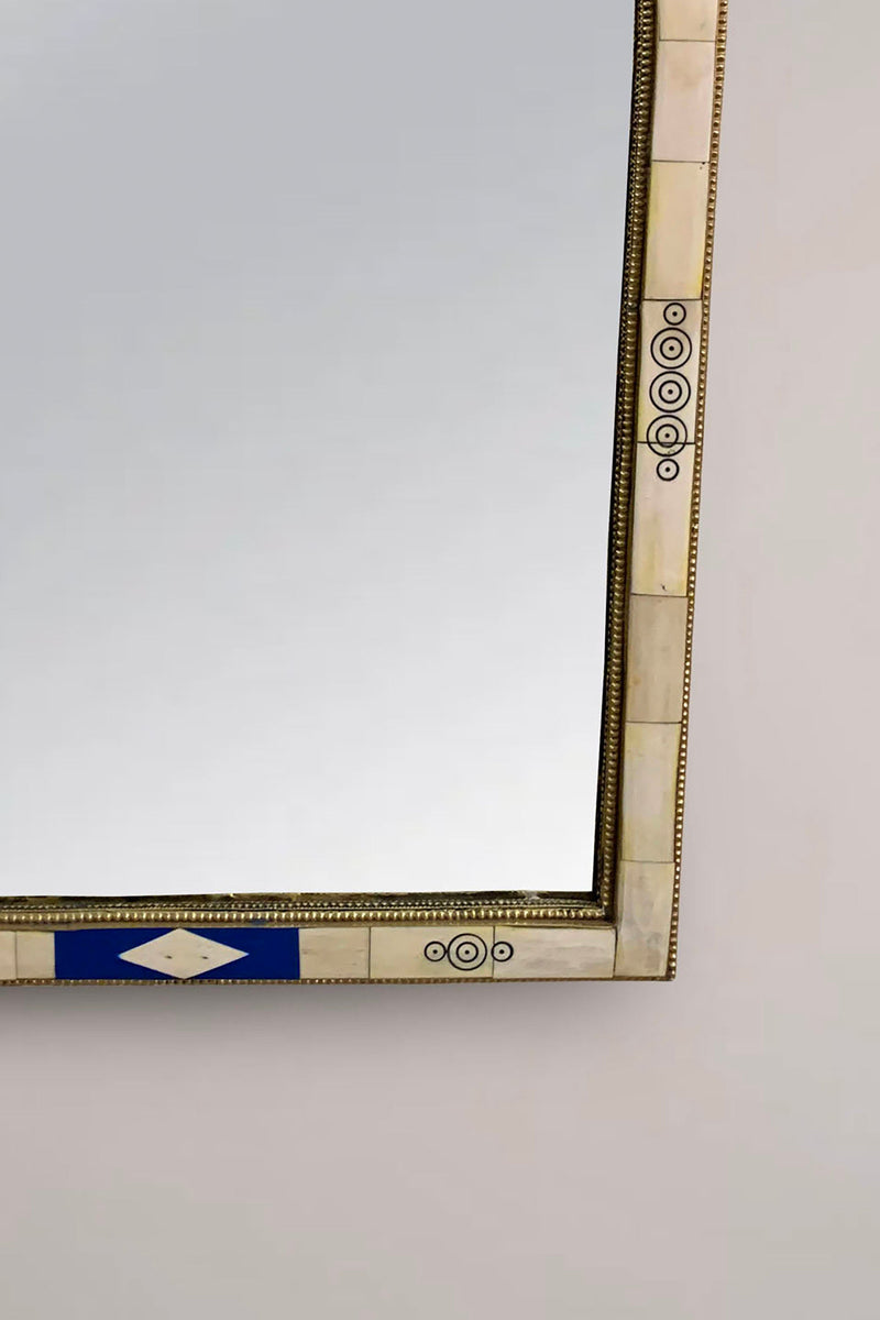 Moroccan Blue Frame Mirror - Handmade Unique Bone Inlay Mirror