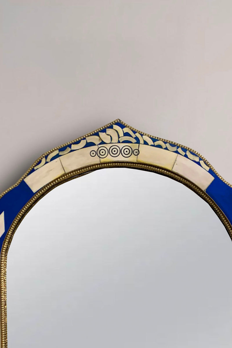 Moroccan Blue Frame Mirror - Handmade Unique Bone Inlay Mirror