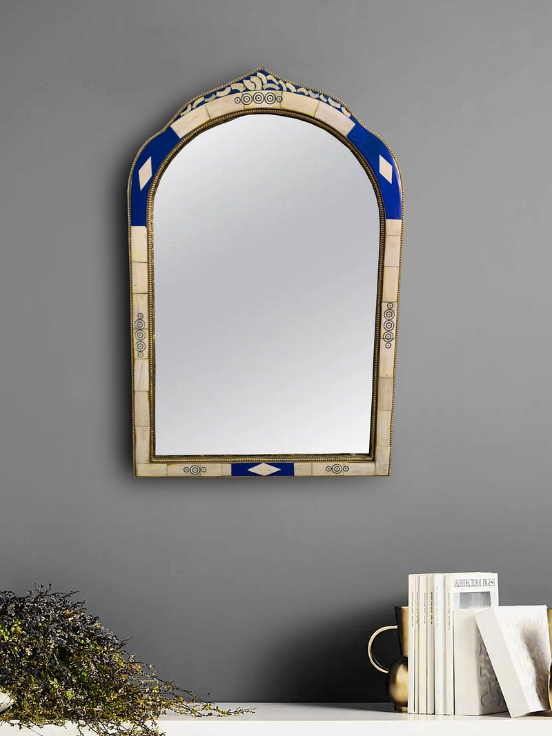 Moroccan Blue Frame Mirror - Handmade Unique Bone Inlay Mirror