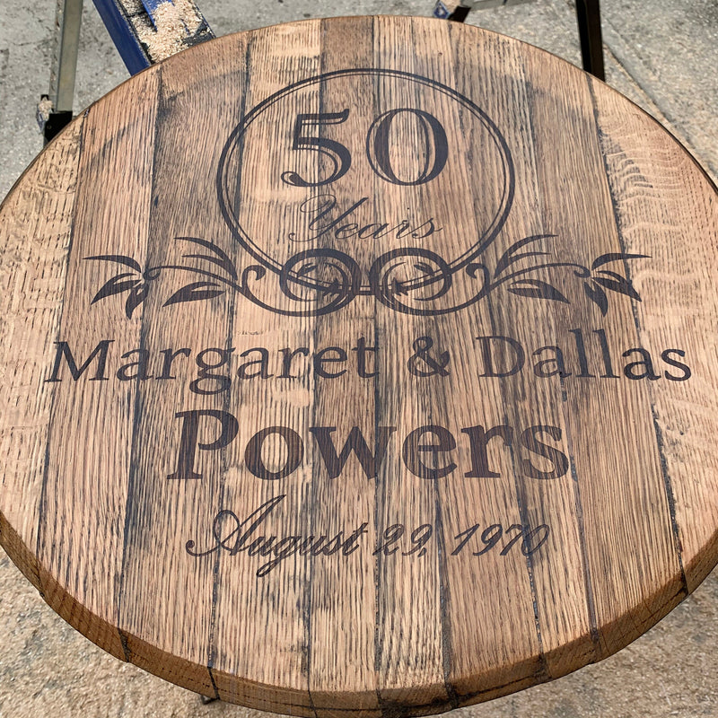 Custom Engraved Whiskey Barrel Head for Wedding or Anniversary