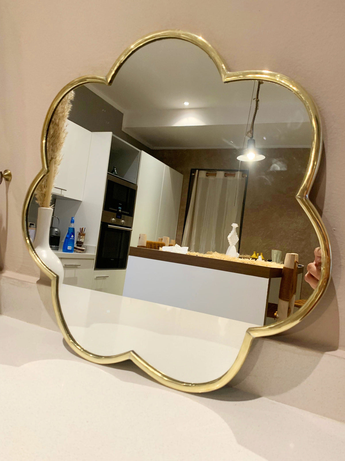 Handmade Flower Brass Mirror - Customized Gold Frame, photo 6 of 13