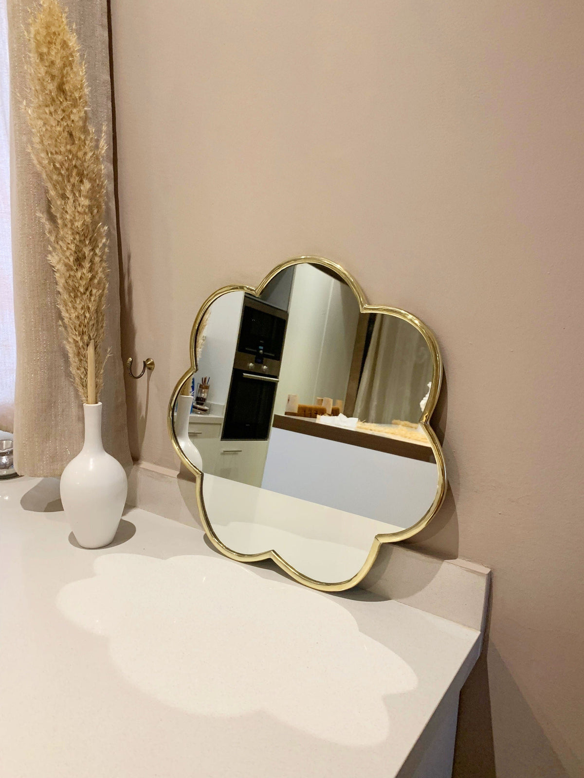 Handmade Flower Brass Mirror - Customized Gold Frame, photo 4 of 13