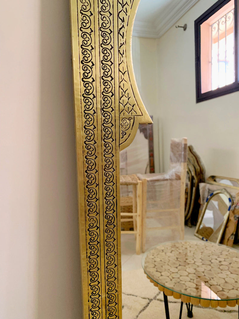 Arch Mirror, Gold Mirror, Brass Mirror, Floor Mirror, Moroccan Mirror, Carved Mirror, Handmade Mirror, Hand-engraved Mirror, Wall Decor 59"