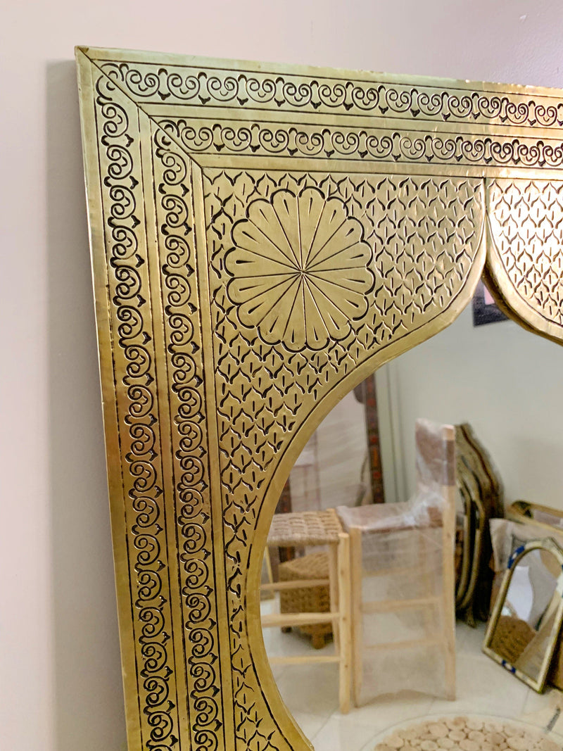 Arch Mirror, Gold Mirror, Brass Mirror, Floor Mirror, Moroccan Mirror, Carved Mirror, Handmade Mirror, Hand-engraved Mirror, Wall Decor 59"