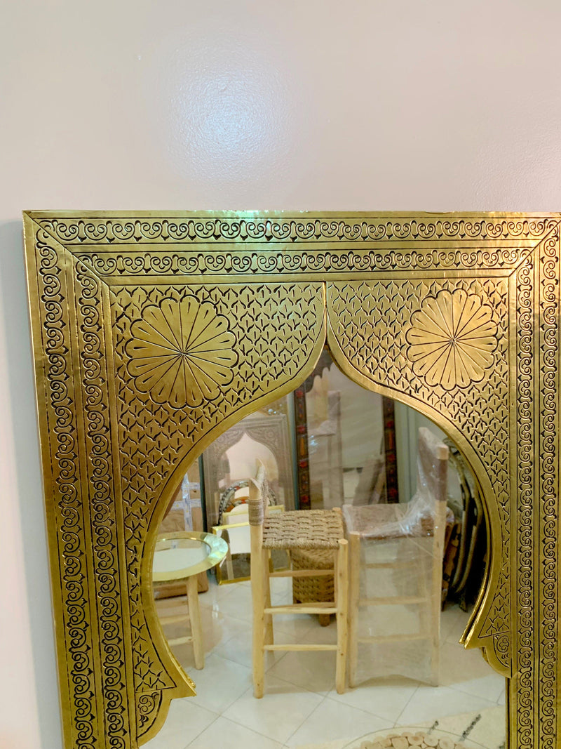 Arch Mirror, Gold Mirror, Brass Mirror, Floor Mirror, Moroccan Mirror, Carved Mirror, Handmade Mirror, Hand-engraved Mirror, Wall Decor 59"