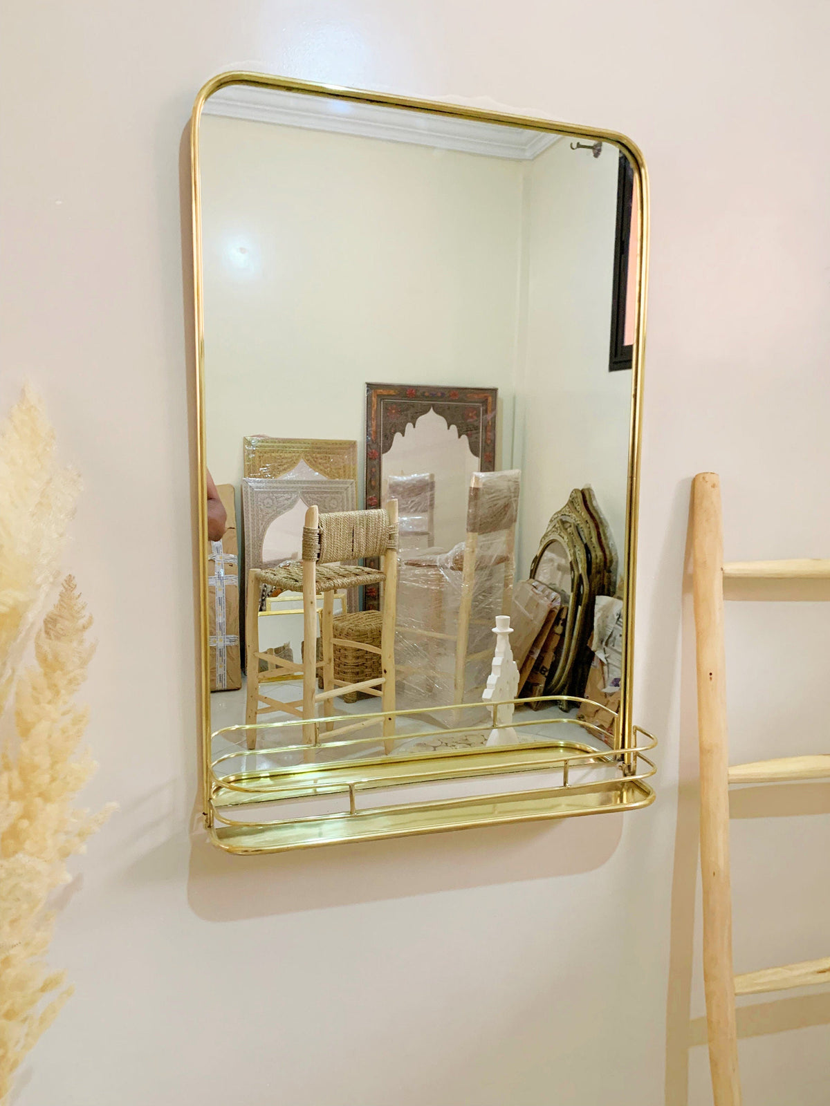 Brass Mirror With Shelf -  Wall Storage Bathroom, photo 5 of 11