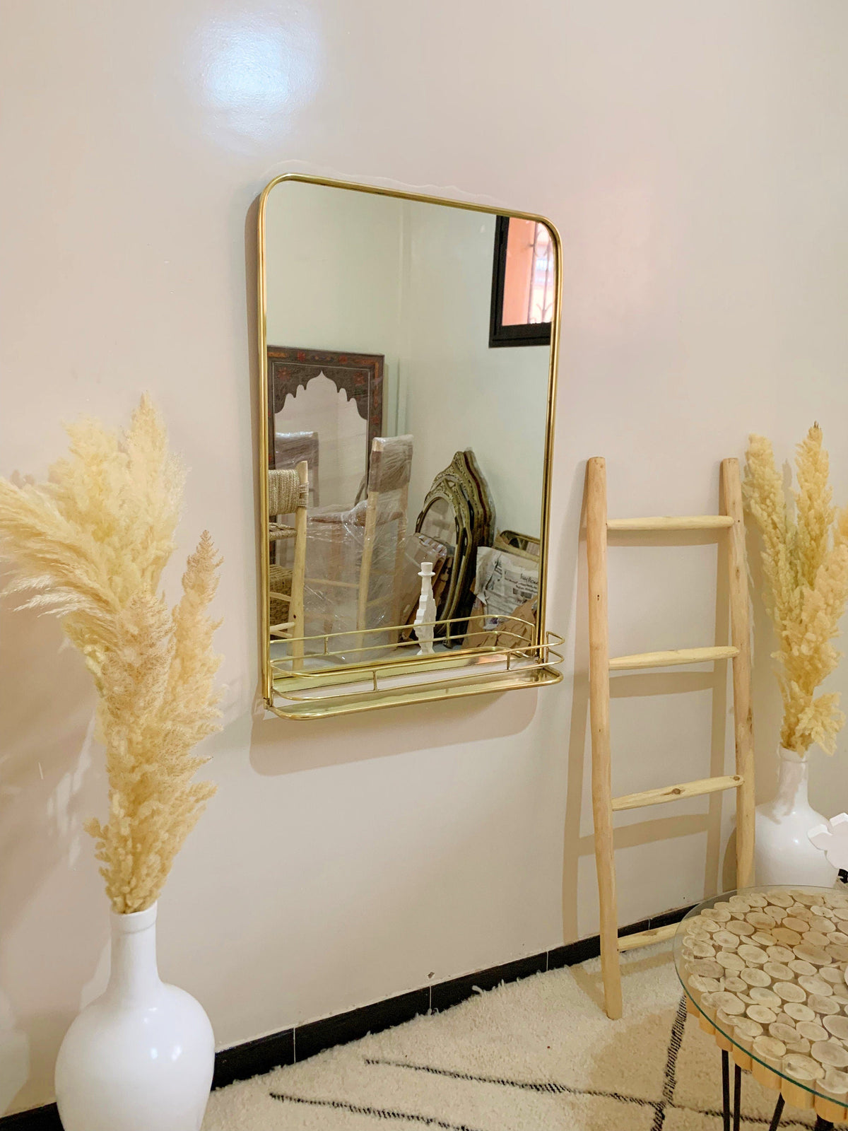 Brass Mirror With Shelf -  Wall Storage Bathroom, photo 4 of 11
