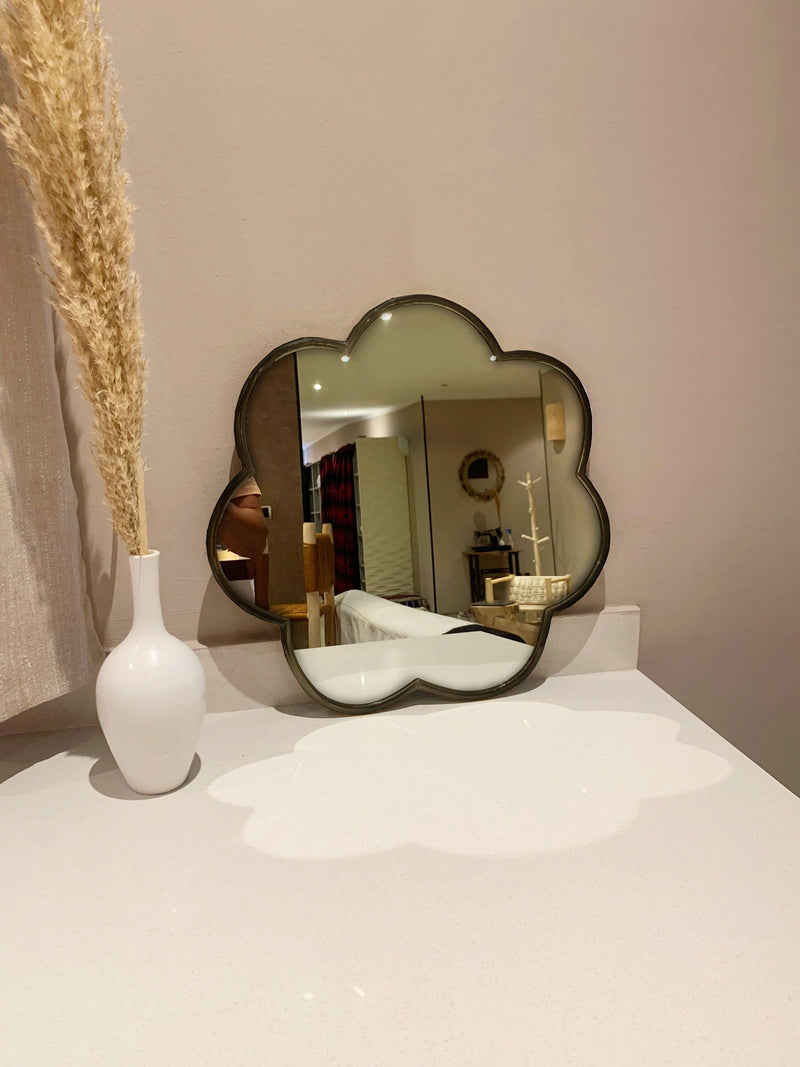 Black Flower Mirror - Handmade Brass Mirror