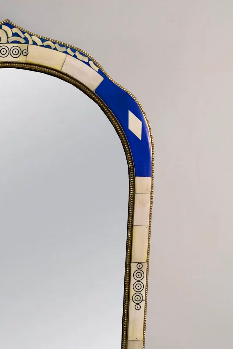 Moroccan Blue Frame Mirror - Handmade Unique Bone Inlay Mirror