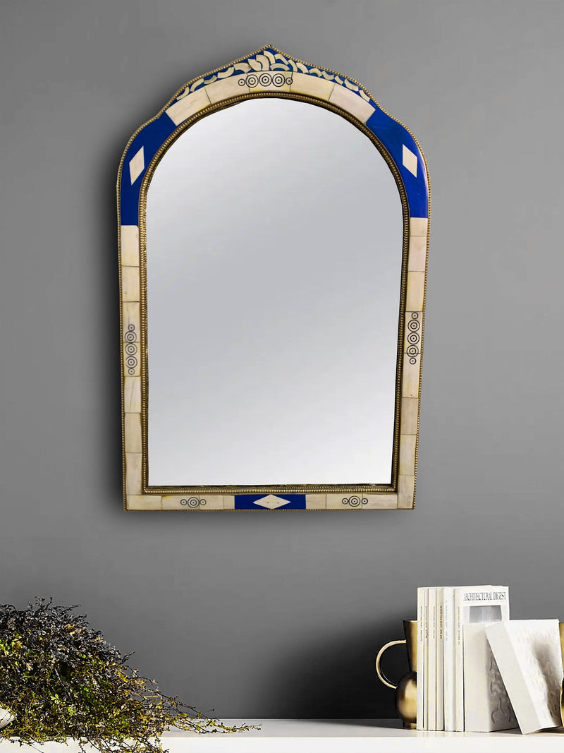 Moroccan Blue Frame Mirror - Handmade Unique Bone Inlay Mirror