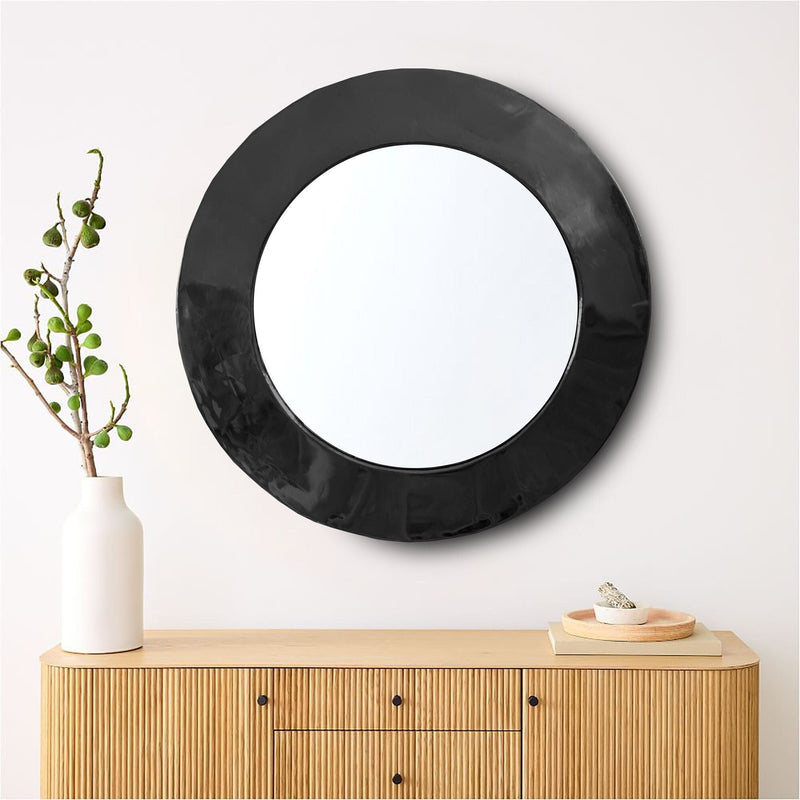 Black Brass Round Mirror