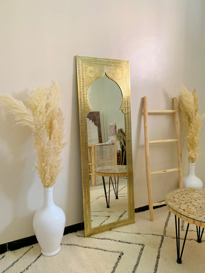 Arch Mirror, Gold Mirror, Brass Mirror, Floor Mirror, Moroccan Mirror, Carved Mirror, Handmade Mirror, Hand-engraved Mirror, Wall Decor 59"