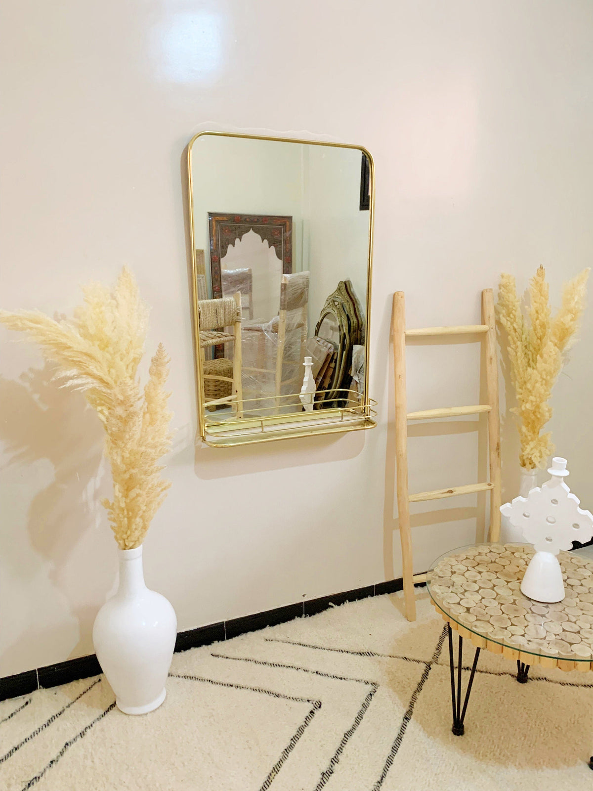 Brass Mirror With Shelf -  Wall Storage Bathroom, photo 6 of 11