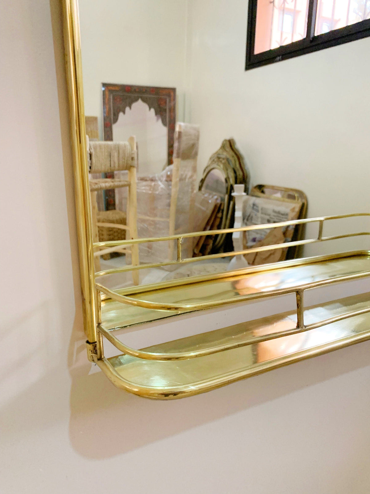 Brass Mirror With Shelf -  Wall Storage Bathroom, photo 3 of 11