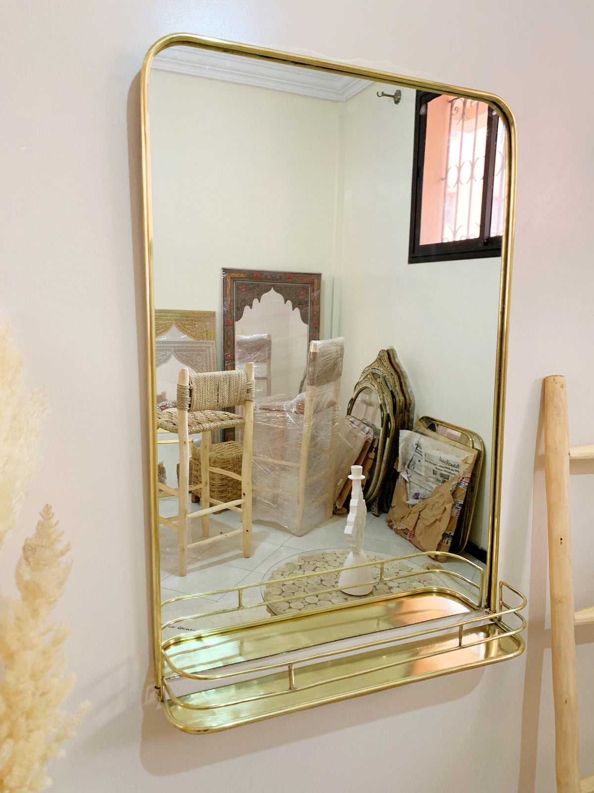 Brass Mirror With Shelf -  Wall Storage Bathroom, photo 2 of 11