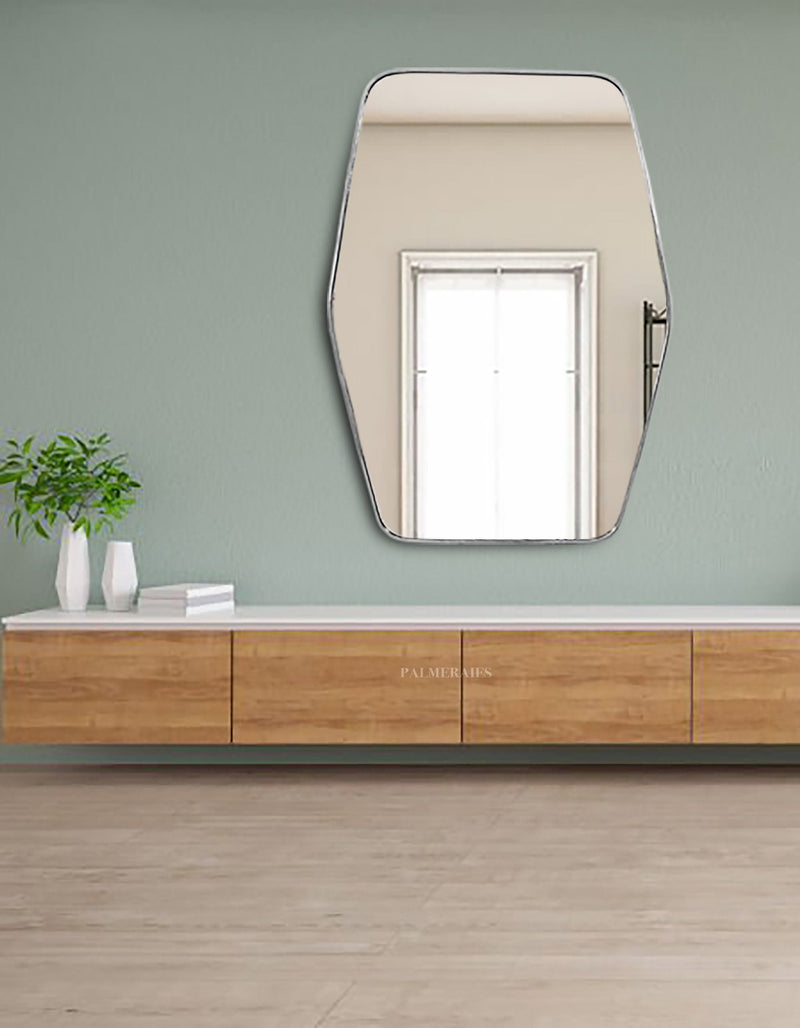 Silver Brass Hexagonal Frame Mirror