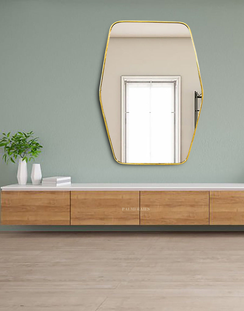 Silver Brass Hexagonal Frame Mirror