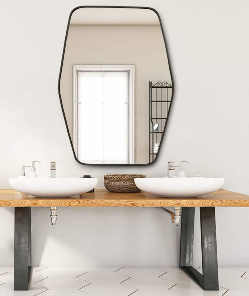Black Hexagonal Brass Mirror - Handmade Bathroom Mirror