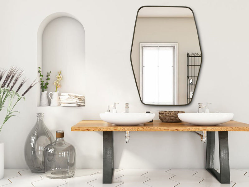 Black Hexagonal Brass Mirror - Handmade Bathroom Mirror