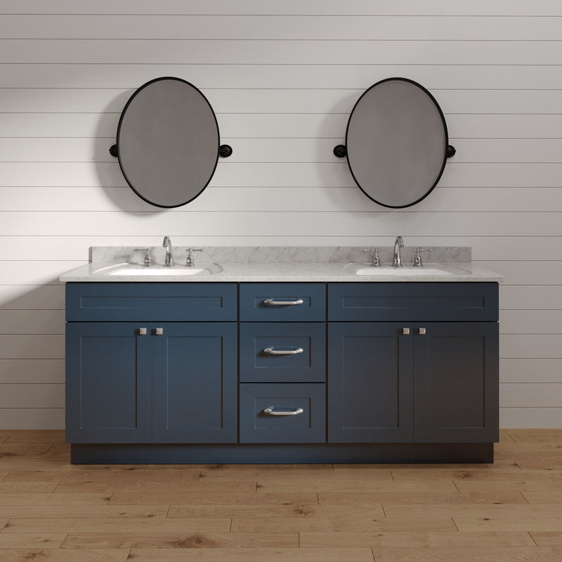 60 Inch Navy Blue Shaker Double Sink Bathroom Vanity with Drawers
