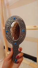 Silver Hand Mirror, Hand Held Mirror, Handmade yellow Handheld Makeup Mirror, Small Hand Mirror, Antique hand Held Mirrors, Gift for Her
