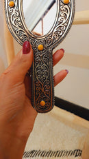 Silver Hand Mirror, Hand Held Mirror, Handmade yellow Handheld Makeup Mirror, Small Hand Mirror, Antique hand Held Mirrors, Gift for Her