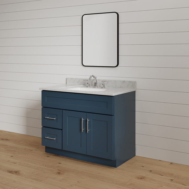 36 Inch Navy Blue Shaker Single Sink Bathroom Vanity with Drawers on the Left