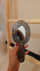 Silver Hand Mirror, Hand Held Mirror, Handmade yellow Handheld Makeup Mirror, Small Hand Mirror, Antique hand Held Mirrors, Gift for Her