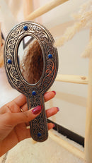 Silver Hand Mirror, Hand Held Mirror, Handmade yellow Handheld Makeup Mirror, Small Hand Mirror, Antique hand Held Mirrors, Gift for Her