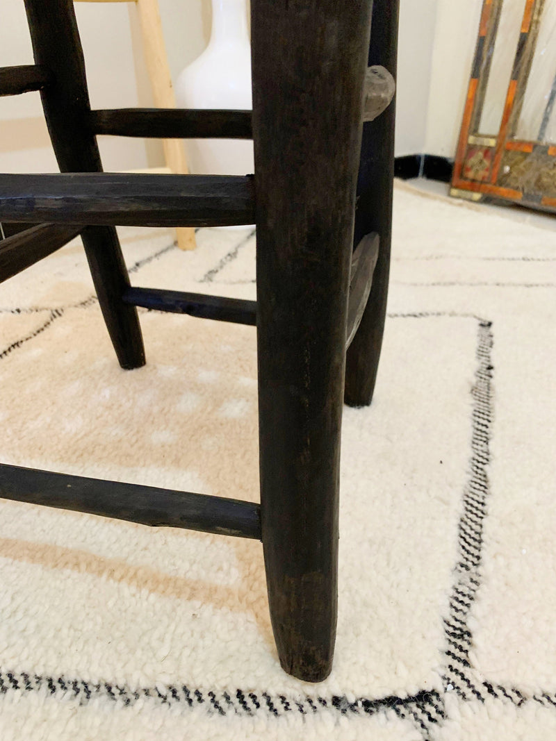 Black Leather Bar Stools - Backless  Wooden