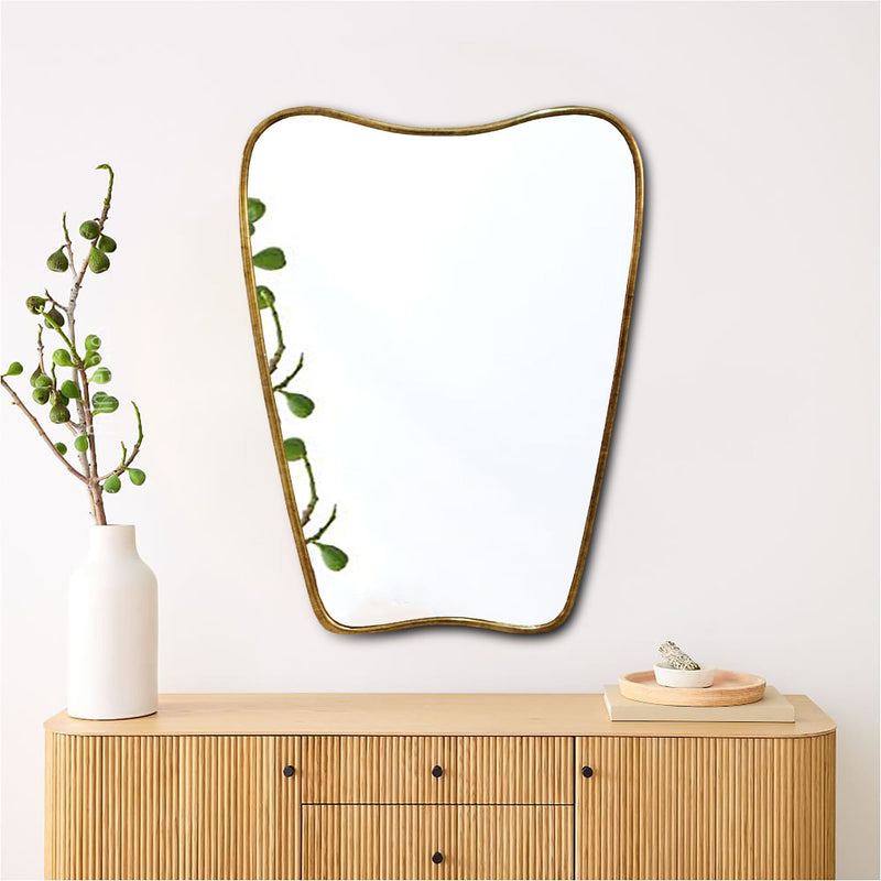 Italian Curved Antique Brass Mirror - Butterfly Irregular Aged Brass Mirror