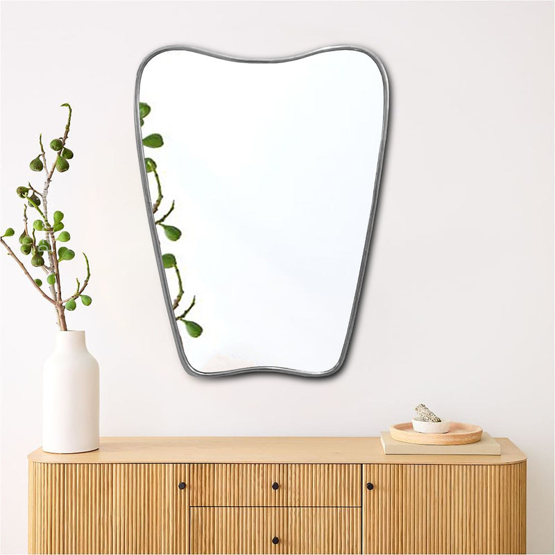 Italian Curved Brass Wall Mirror - Butterfly Silver Frame Mirror