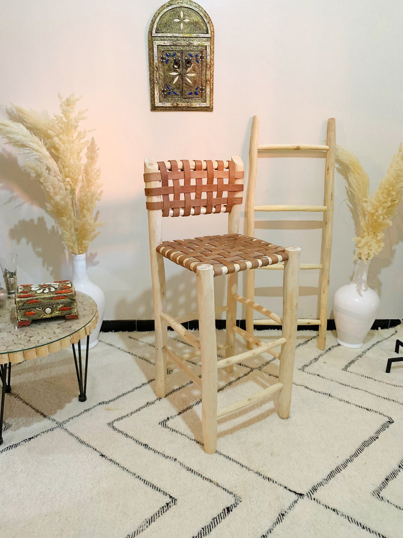 Leather Bar Stools - Counter Height Wooden Breakfast