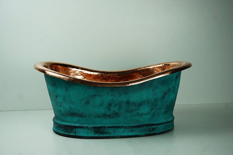 Green Patina Copper Tub-Style Bathroom Vessel Sink Vanity