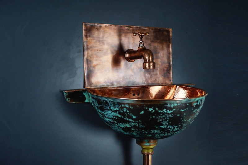 Rustic Oxidized Copper Wall Mount Vessel Bathroom Sink