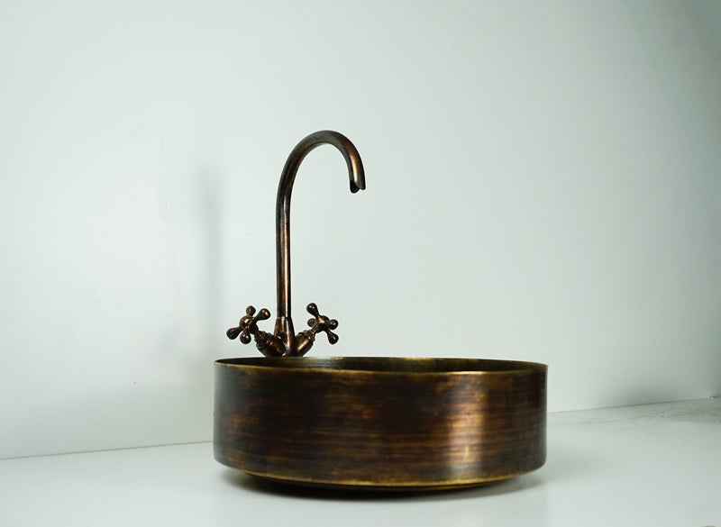 Rustic Brass round Vessel sink with Oil rubbed bronze Faucet