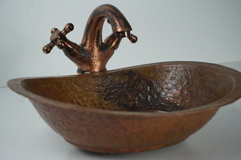 Hammered Rustic Aged Copper Bathroom Vessel Sink