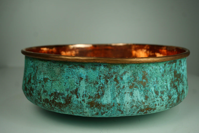 Verdigris Patina Hammered Copper Top Mount Bathroom Vessel Sink Vanity