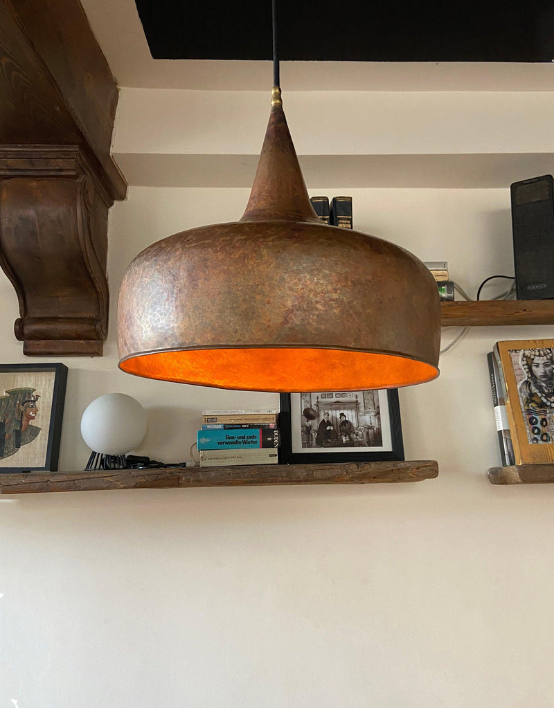 Aged Rustic Copper Farmhouse Pendant Light with Antique Finish